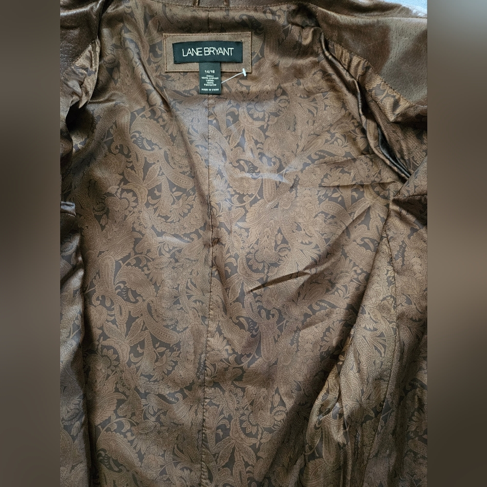 NWOT - Leather Lane Bryant Brown Biker Jacket - Size 14/16 - Vintage - Picture 3 of 9